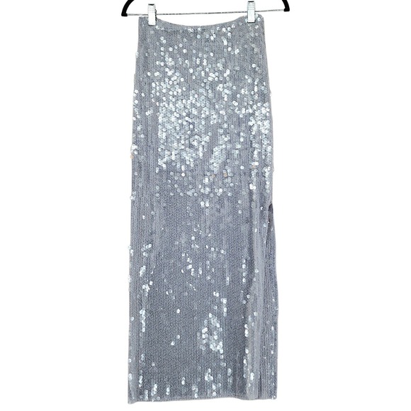 Zara Dresses & Skirts - Zara Sequin Midi Skirt M Silver Sparkle Cocktail Party Disco Costume NYE Holiday